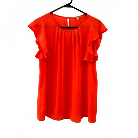 Gianni Bini Tops - NWT Gianni Bini Neon Orange Ruffle Sleeve Summer Blouse- Size Medium